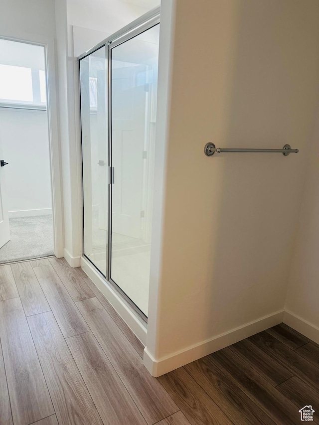 764 S 290 W, American Fork, UT 84003 - bathroom featuring a shower stall, wood finished floors, and a spacious closet