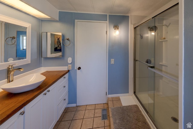 1281 Holyoak Ln E, Moab, UT 84532 - bathroom with vanity, a stall shower, and tile patterned flooring