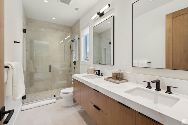 1404 W Ursa Way, Heber City, UT 84032 - full bath featuring double vanity, a stall shower, recessed lighting, and tile patterned floors