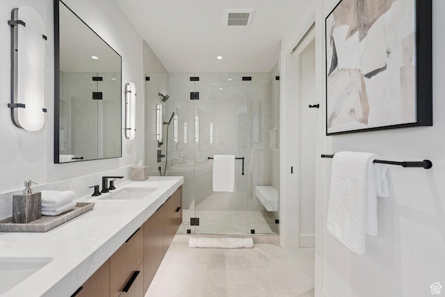 1404 W Ursa Way, Heber City, UT 84032 - bathroom with a stall shower, double vanity, and recessed lighting