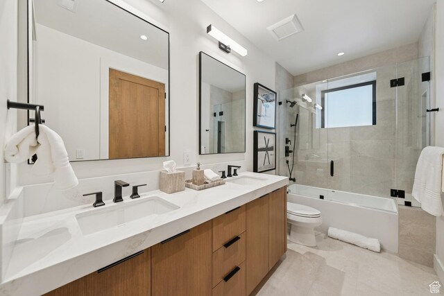 1404 W Ursa Way, Heber City, UT 84032 - bathroom with double vanity, enclosed tub / shower combo, and recessed lighting