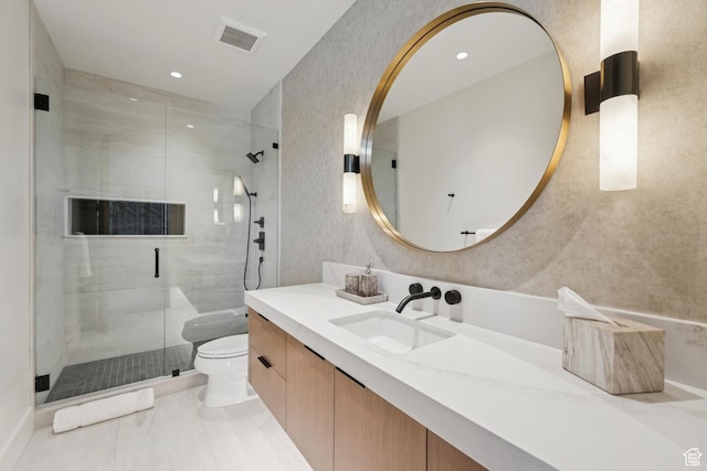 1404 W Ursa Way, Heber City, UT 84032 - full bathroom with vanity, a shower stall, and recessed lighting