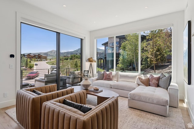 1404 W Ursa Way, Heber City, UT 84032 - living area with a mountain view, wood finished floors, and recessed lighting