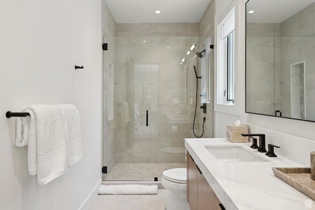 1404 W Ursa Way, Heber City, UT 84032 - full bathroom featuring vanity, a stall shower, and recessed lighting