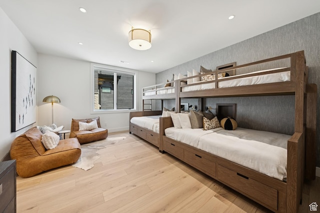 1404 W Ursa Way, Heber City, UT 84032 - bedroom featuring light wood-style flooring, wallpapered walls, and recessed lighting