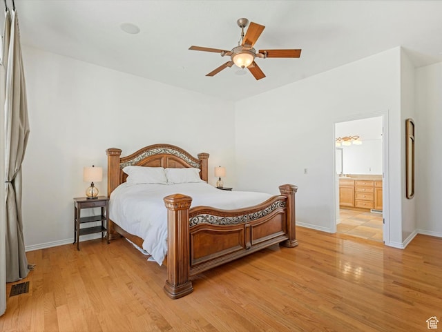 1639 E Lone Oak Dr, Draper, UT 84020 - bedroom featuring light wood-style floors, ensuite bathroom, and a ceiling fan