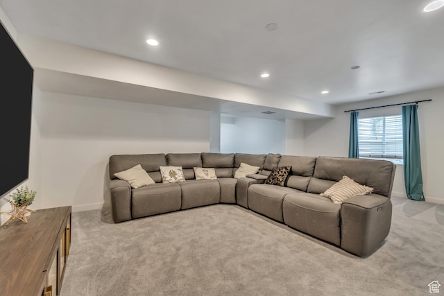 10363 S Silver Mine Rd, South Jordan, UT 84009 - living room featuring light colored carpet and recessed lighting