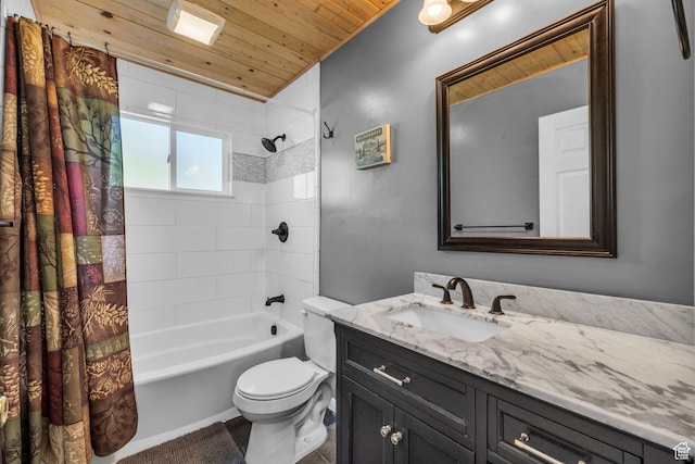 1624 Pine Cone Cir, Coalville, UT 84017 - bathroom featuring wooden ceiling, shower / bath combo with shower curtain, and vanity