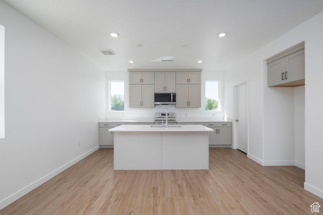 924 W Coalburn Way Unit 8-26, Murray, UT 84123 - kitchen featuring stainless steel appliances, gray cabinetry, light wood-type flooring, light countertops, and plenty of natural light
