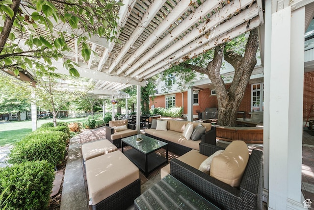 1734 E Spring Ln, Holladay, UT 84117 - view of patio / terrace featuring an outdoor hangout area, a pergola, and a grill
