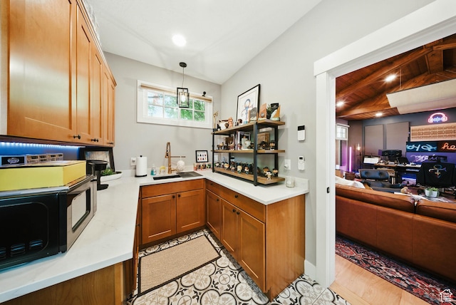 1734 E Spring Ln, Holladay, UT 84117 - bar featuring black microwave, hanging light fixtures, and recessed lighting