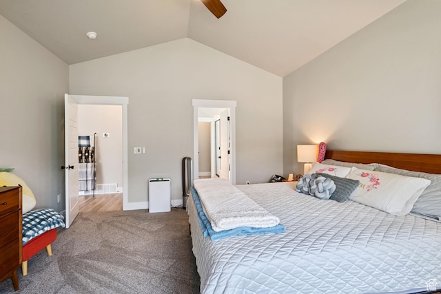 507 W 2030 N, Tooele, UT 84074 - bedroom with lofted ceiling, dark colored carpet, and a ceiling fan