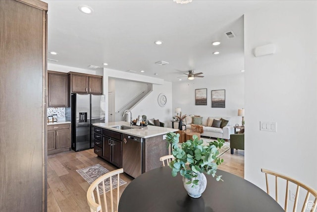 11568 S Watercourse Rd, South Jordan, UT 84009 - dining area featuring ceiling fan, light wood-type flooring, and recessed lighting