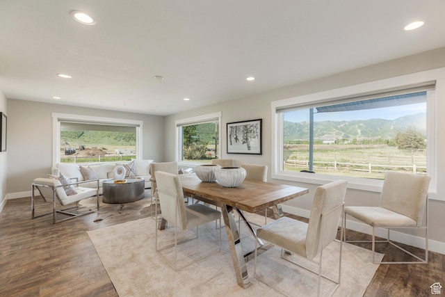 266 Old Ranch Rd W, Park City, UT 84098 - dining area featuring wood finished floors, plenty of natural light, recessed lighting, and a mountain view