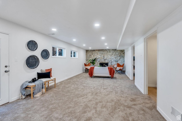 780 Loader Dr, Pleasant Grove, UT 84062 - carpeted living room with recessed lighting and a fireplace