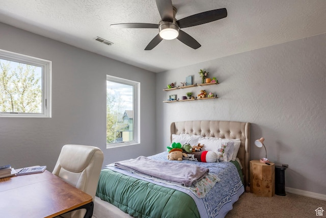 983 Mountain Willow Ln, Park City, UT 84098 - bedroom featuring a textured ceiling, carpet flooring, and ceiling fan
