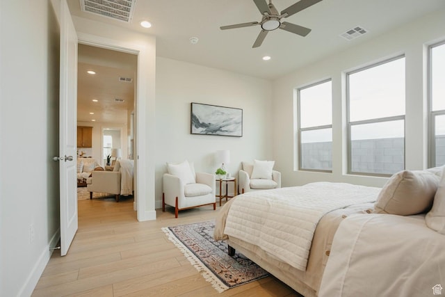 46 Rosalia Rdg, St George, UT 84770 - bedroom featuring recessed lighting, light wood-style flooring, and ceiling fan