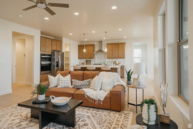 46 Rosalia Rdg, St George, UT 84770 - living room featuring recessed lighting, light wood-type flooring, and ceiling fan