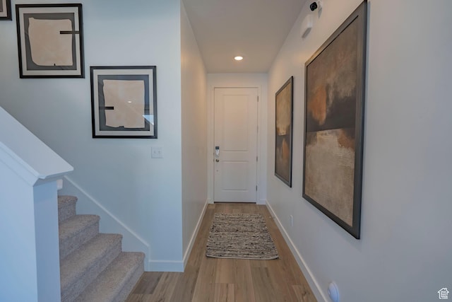 1710 N 784 W, Salem, UT 84653 - hallway featuring wood finished floors, recessed lighting, and stairway