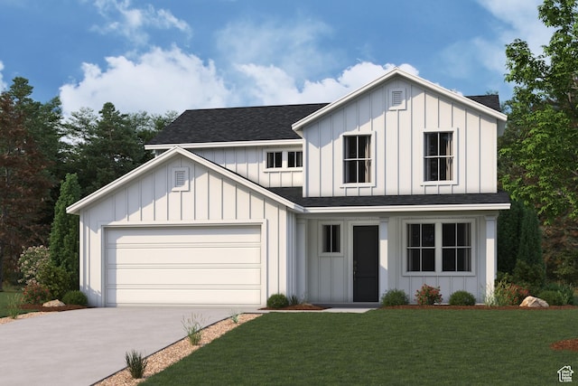1710 N 784 W, Salem, UT 84653 - modern inspired farmhouse with board and batten siding, a shingled roof, concrete driveway, an attached garage, and a front yard