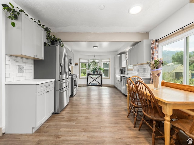 1116 S Liberty Ave, Ogden, UT 84404 - kitchen featuring stainless steel appliances, light countertops, light wood-type flooring, and backsplash