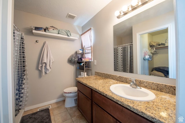 3408 S Carrick Dr W, South Salt Lake, UT 84115 - bathroom featuring vanity, a shower with curtain, tile patterned flooring, and a textured ceiling