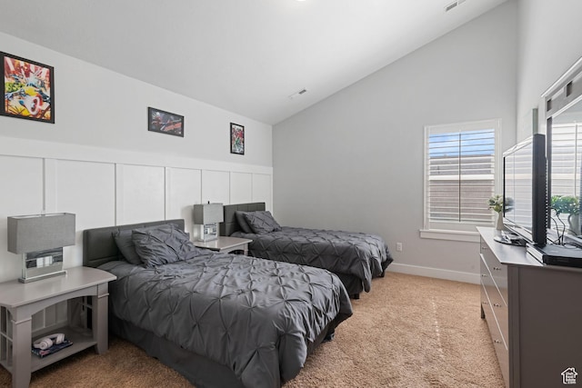 6923 W Long Ridge Dr S, Herriman, UT 84096 - bedroom featuring light carpet and high vaulted ceiling