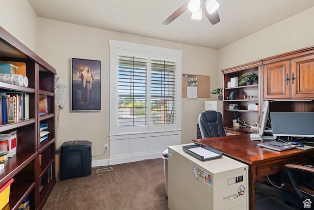 6923 W Long Ridge Dr S, Herriman, UT 84096 - office area featuring a ceiling fan and dark carpet