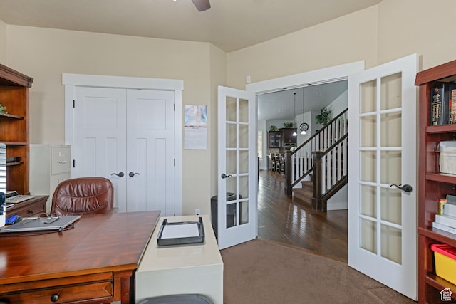 6923 W Long Ridge Dr S, Herriman, UT 84096 - carpeted office featuring french doors and ceiling fan