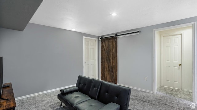 5667 S Aspen Ct E, South Ogden, UT 84403 - sitting room featuring carpet, a barn door, and recessed lighting