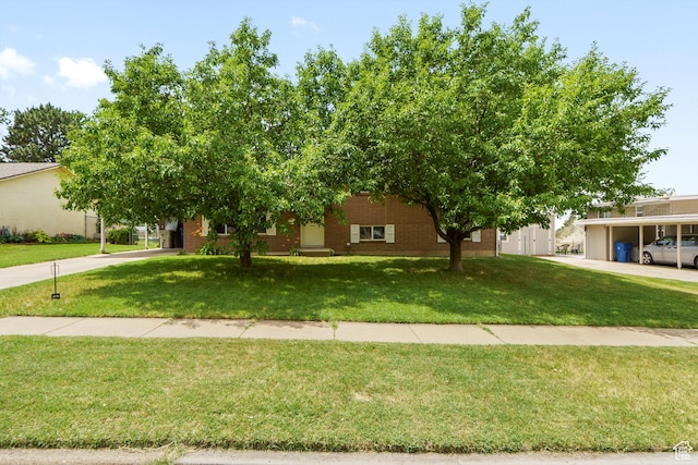 4299 Monroe Blvd, South Ogden, UT 84403 - view of property hidden behind natural elements with a front yard, concrete driveway, and brick siding