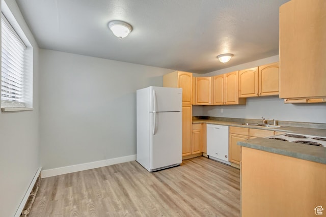 641 E Swenson Ave Unit 1, Springville, UT 84663 - kitchen featuring white appliances, light brown cabinets, and light wood-style flooring