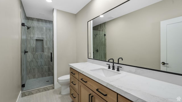 7233 W Summit Top Ln, Herriman, UT 84096 - bathroom featuring vanity, a stall shower, and recessed lighting