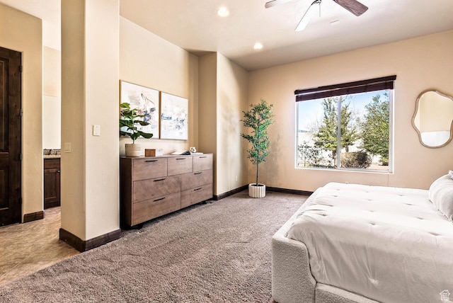 4962 W Boulder Vw, Hurricane, UT 84737 - bedroom with recessed lighting, light carpet, and ceiling fan