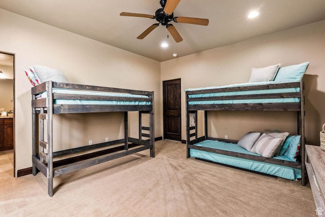 4962 W Boulder Vw, Hurricane, UT 84737 - bedroom with light colored carpet, recessed lighting, and a ceiling fan