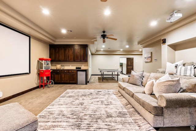 4962 W Boulder Vw, Hurricane, UT 84737 - cinema room with ceiling fan, ornamental molding, light colored carpet, and recessed lighting