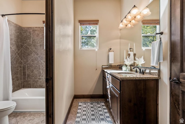 4962 W Boulder Vw, Hurricane, UT 84737 - full bath featuring double vanity, plenty of natural light, shower / bathtub combination with curtain, and tile patterned flooring