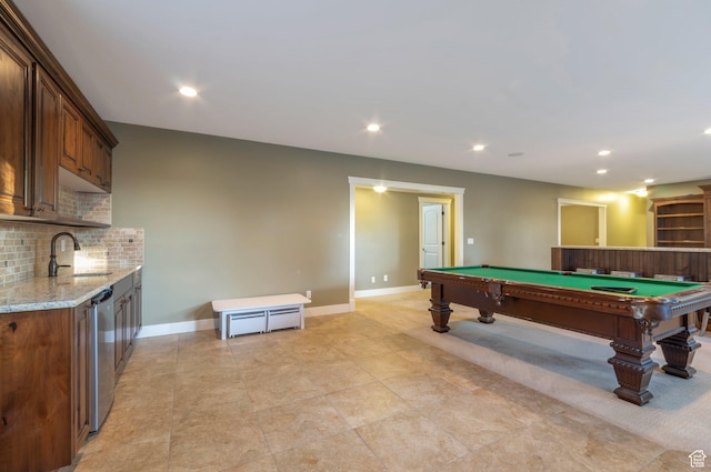 4948 W 4025 S, West Haven, UT 84401 - recreation room with billiards, recessed lighting, bar, light tile patterned floors, and a baseboard radiator