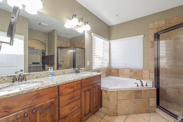 4948 W 4025 S, West Haven, UT 84401 - full bath featuring a shower stall, a garden tub, double vanity, and tile patterned floors