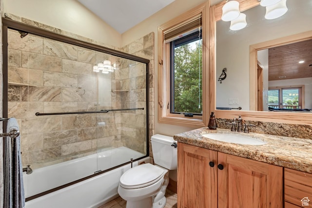 2984 Winterton Rd, Charleston, UT 84032 - bathroom with healthy amount of natural light, vanity, shower / bath combination with glass door, and lofted ceiling