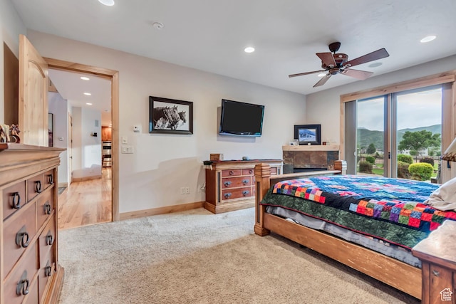 2984 Winterton Rd, Charleston, UT 84032 - bedroom with light carpet, recessed lighting, and ceiling fan