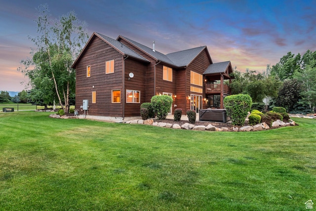 2984 Winterton Rd, Charleston, UT 84032 - rear view of house featuring a lawn, a balcony, and a hot tub