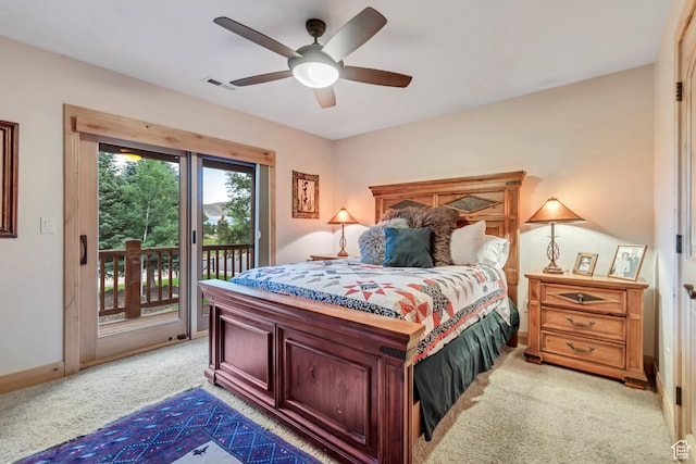 2984 Winterton Rd, Charleston, UT 84032 - bedroom with light colored carpet, access to outside, and ceiling fan