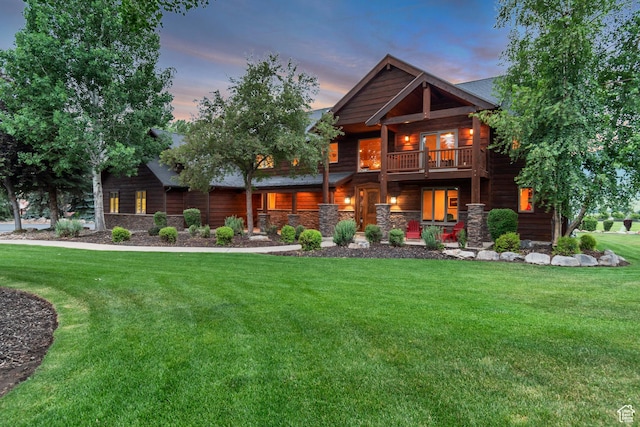 2984 Winterton Rd, Charleston, UT 84032 - rear view of property with a balcony, a yard, and stone siding