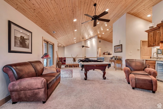2984 Winterton Rd, Charleston, UT 84032 - rec room featuring ceiling fan, carpet, billiards, recessed lighting, and lofted ceiling