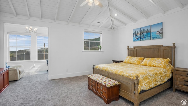 721 W Glovers Ln, Farmington, UT 84025 - carpeted bedroom featuring wood ceiling, a chandelier, and ceiling fan
