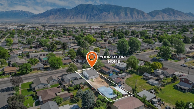 540 E 400 N, Spanish Fork, UT 84660 - aerial perspective of suburban area with property parcel outlined and mountains