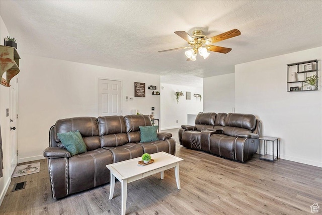 655 S 100 W, Santaquin, UT 84655 - living room featuring ceiling fan, light wood-style floors, and a textured ceiling