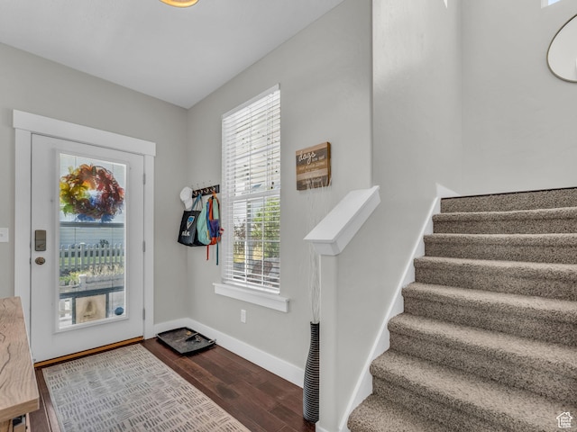 4966 W Willamette Way S, South Jordan, UT 84095 - entryway featuring dark wood-type flooring and stairs