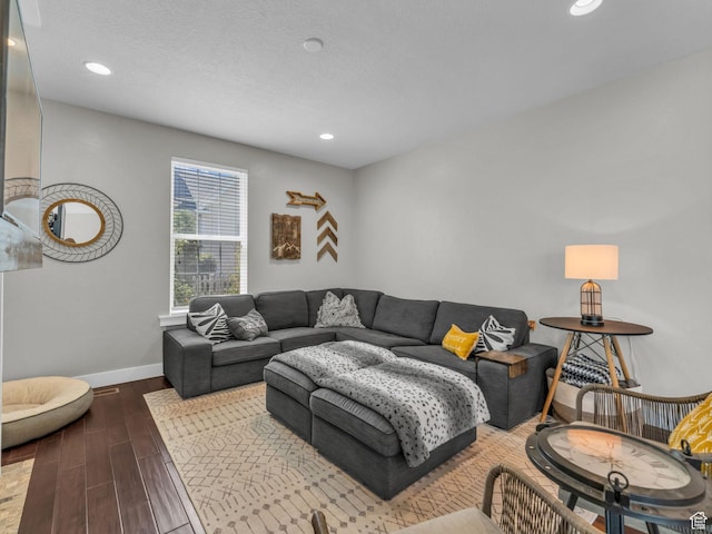 4966 W Willamette Way S, South Jordan, UT 84095 - living area featuring wood finished floors and recessed lighting
